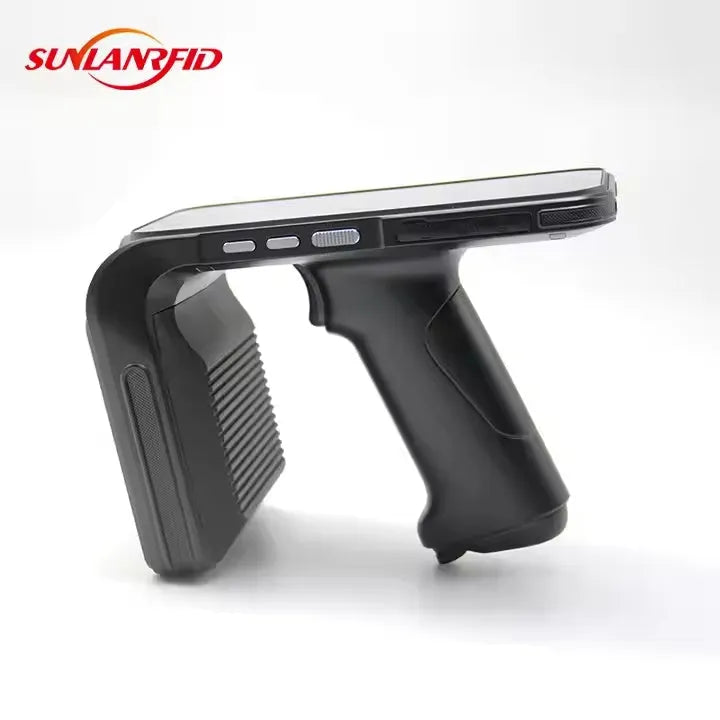 SLP-05 handheld Android UHF RFID reader and scanner unit on a warehouse table