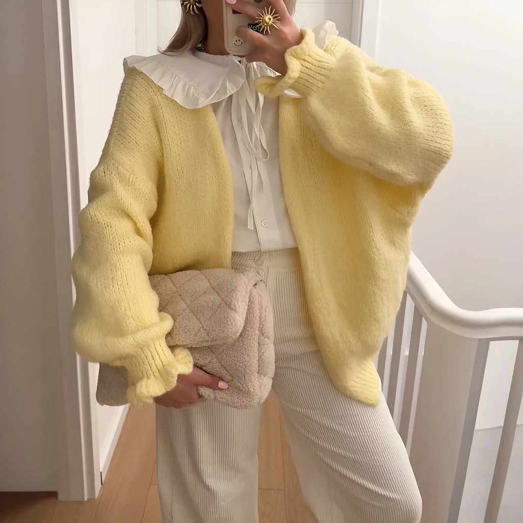Solid yellow polyester long-sleeved casual shirt with regular sleeves, front view