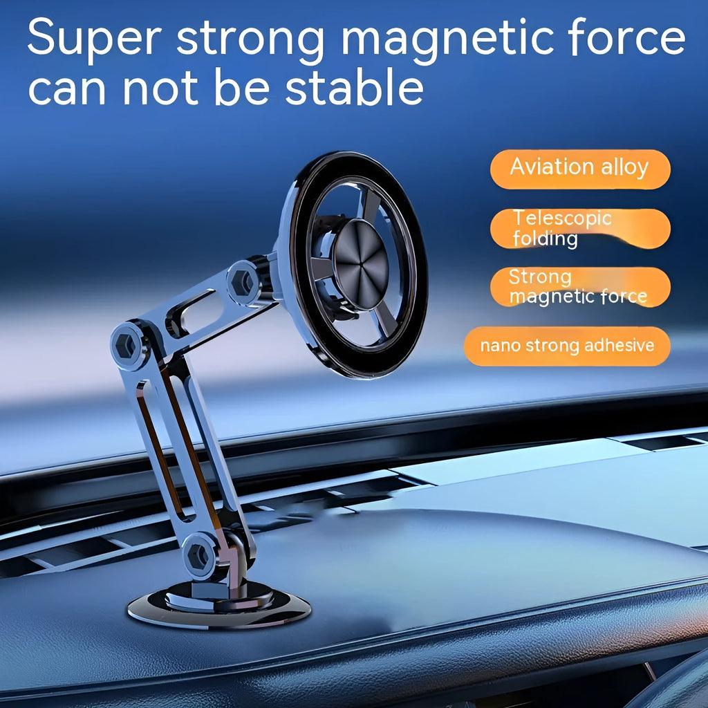 All-metal magnetic car phone holder with magnetic rings and adhesive pads in black colour
