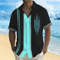 Men's multicolor printed loose leisure shirt in cardigan style showing Asian sizing options