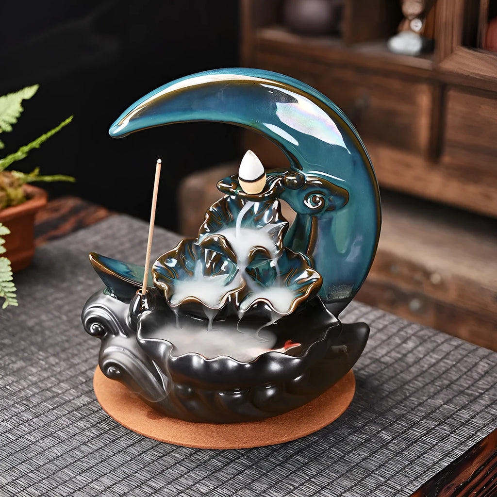 Handmade monochrome glazed porcelain backflow incense burner in Chinese abstract style, colour A or B