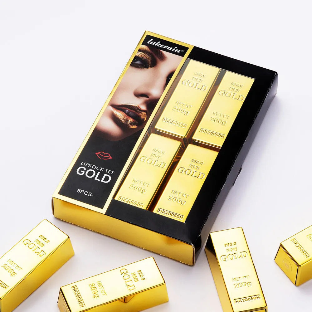 Gold brick tube design lipstick kit with 6 colours and easy-to-colour formula