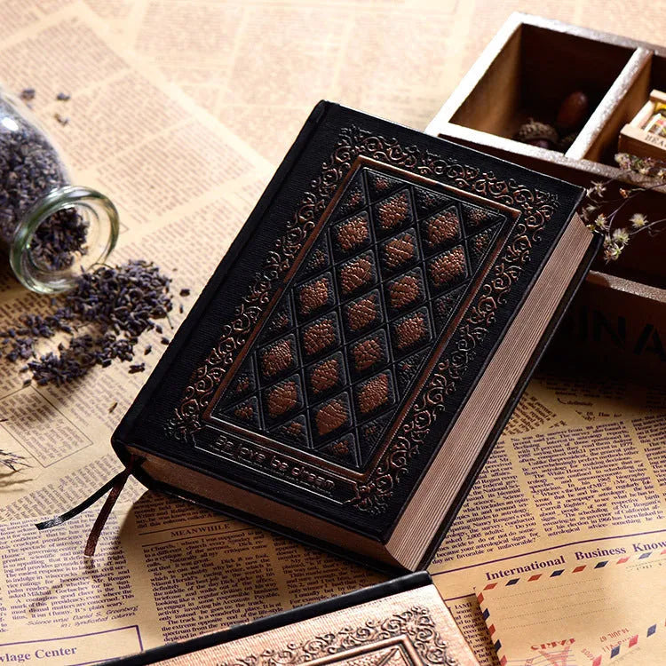 Embossed faux leather notepad with super thick body available in Black Gold and Bronze colours