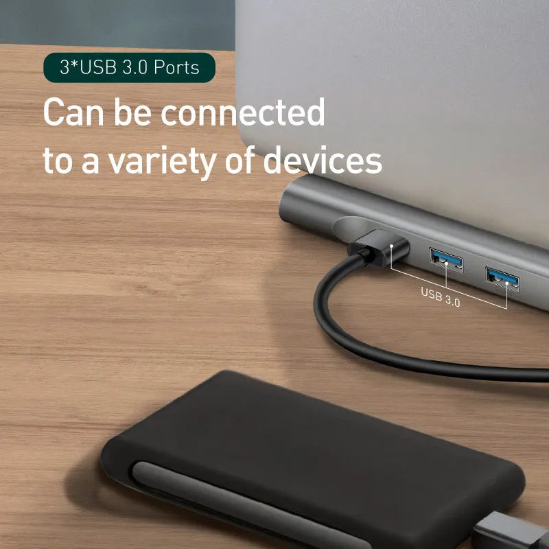 Grey aluminium 10-port docking station hub with cooling bracket for HDMI 4K and USB connectivity