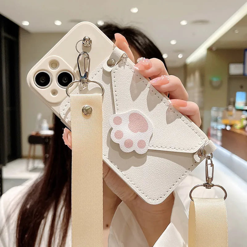 Cat's Paw TPU crossbody phone case drop-proof protector in black for iPhone