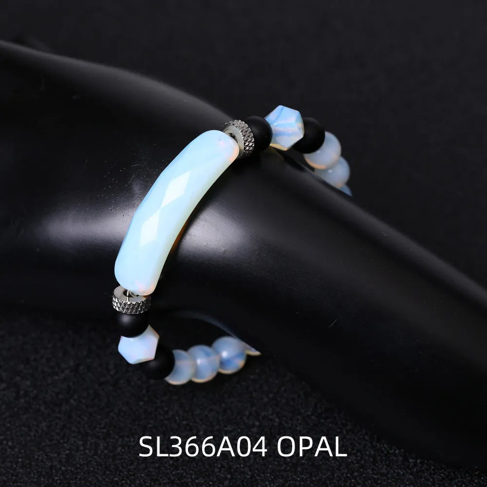 Diamond-shaped cut agate bracelet with geometric fan design showing faceted surfaces and colour options