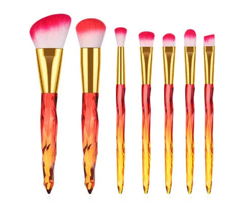 10 crystal handle foundation brushes with synthetic fibre bristles in black blue red yellow colours