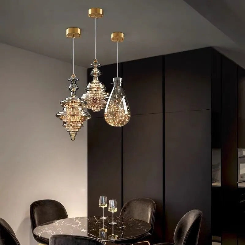 Modern glass ceiling chandelier droplight with adjustable height and remote control