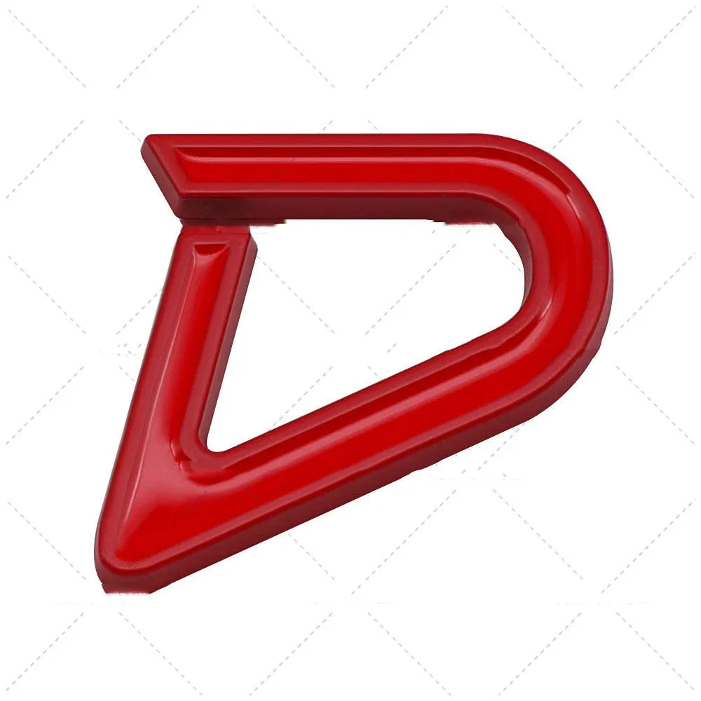 Metal car bumper sticker with SD pattern in red silver colour scheme measuring 7.7 by 2.9 centimetres