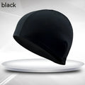 Black polyester cloth swimming cap for adult unisex swimming