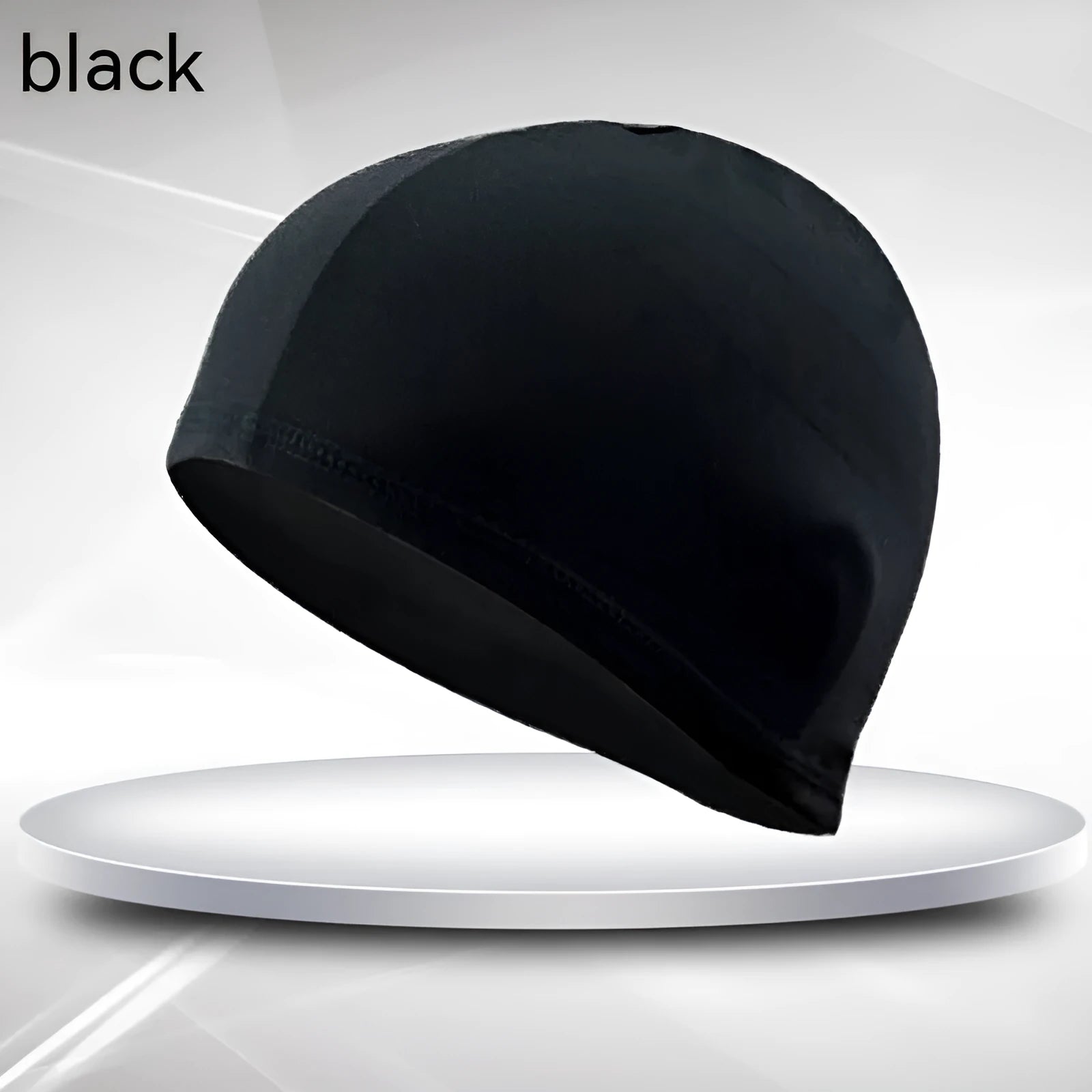 Black polyester cloth swimming cap for adult unisex swimming