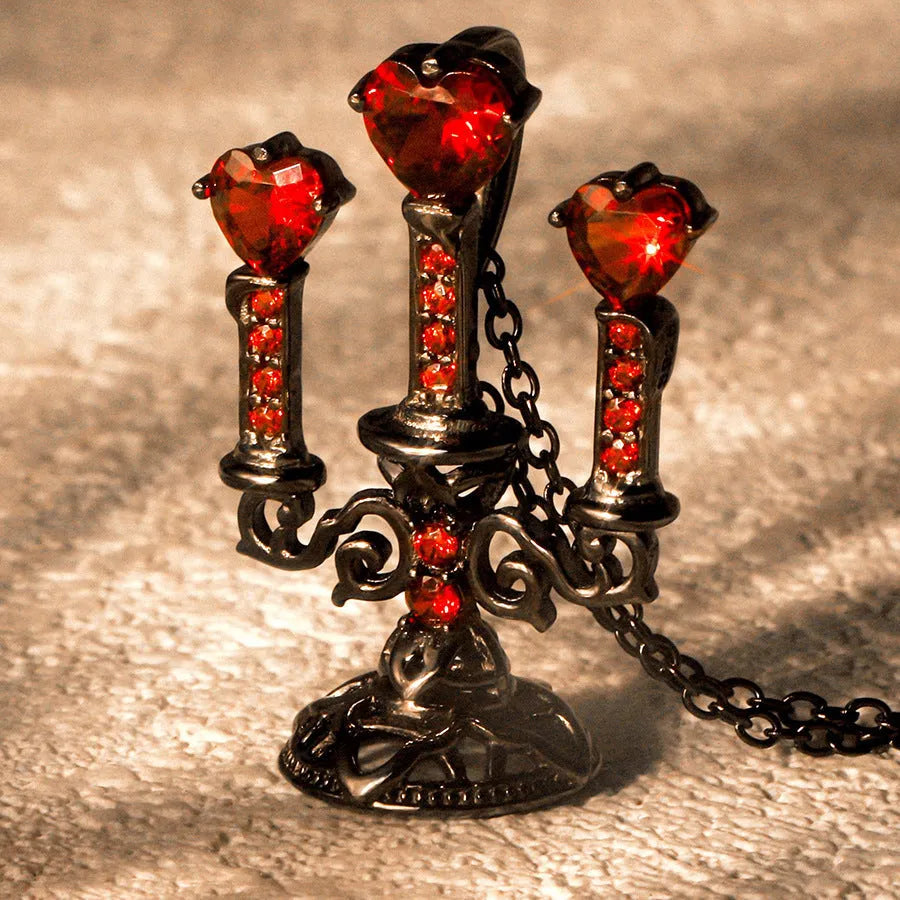 Gothic pendant necklace with hollow candlestick design and cross chain in retro colour