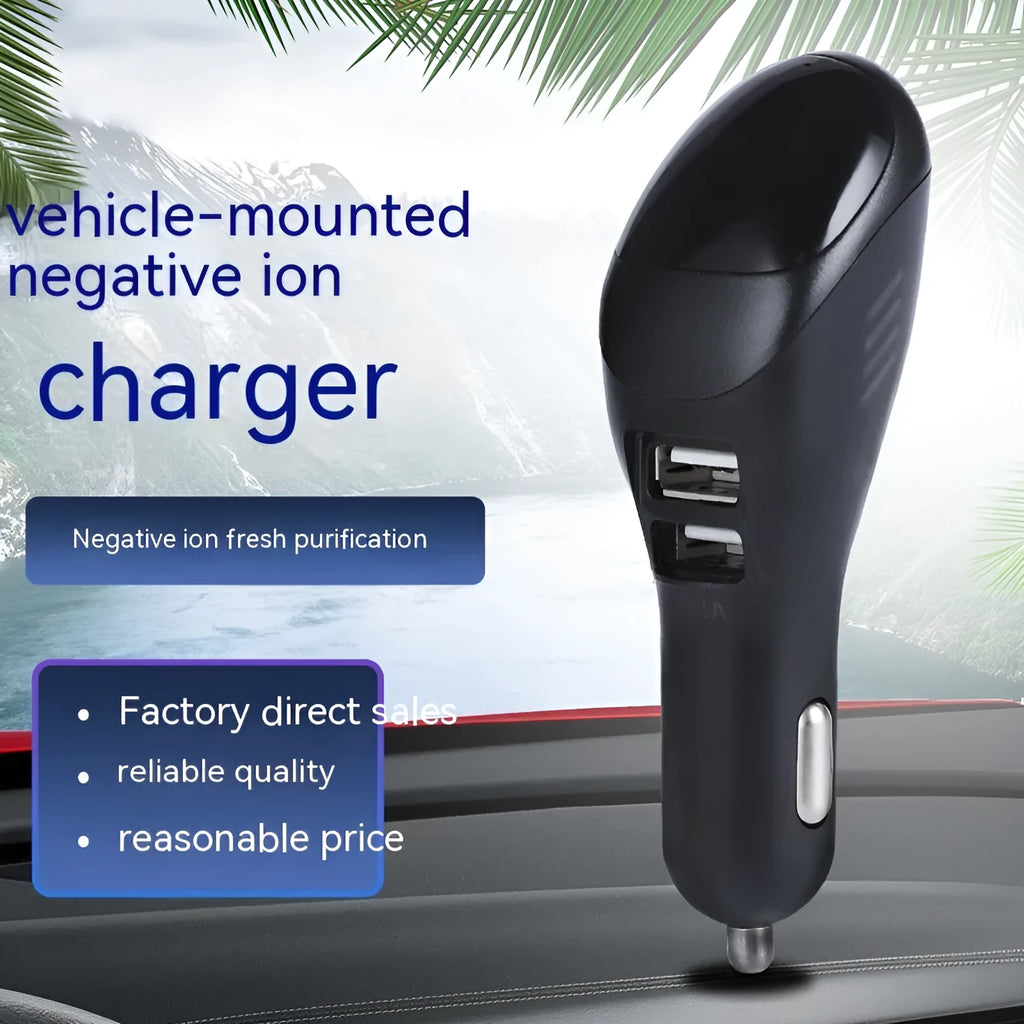 White car USB charger and negative ion air purifier for vehicle cigarette lighter sockets