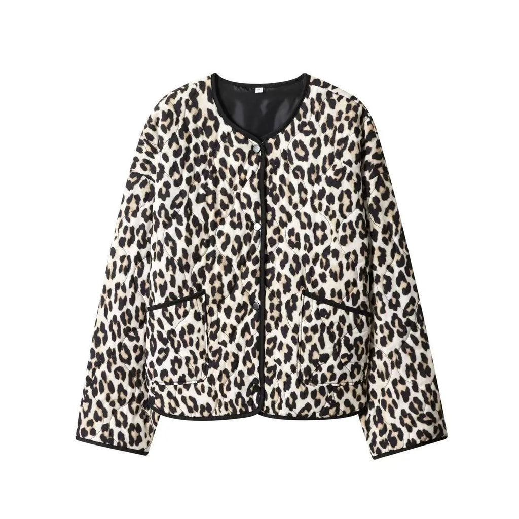 Women's printed snap-button long-sleeved jacket in three colour styles polyester fabric