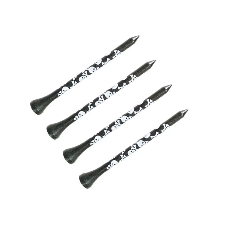 Black skull print bamboo golf spikes in 70mm and 83mm lengths - 10-piece replacement set