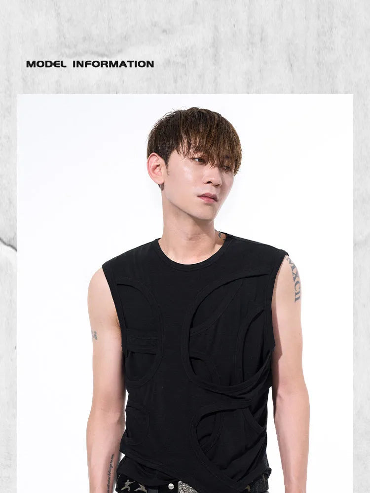 Man wearing a solid grey Lyocell vest with a round neck and sleeveless tank-top design.