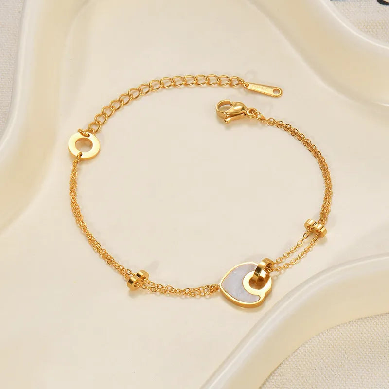 Women's stainless steel resin bracelet with double-layer heart design and electroplated finish