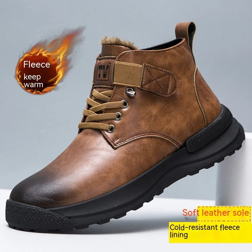 Men's black and brown velvet high-top platform boots with rubber soles on size chart