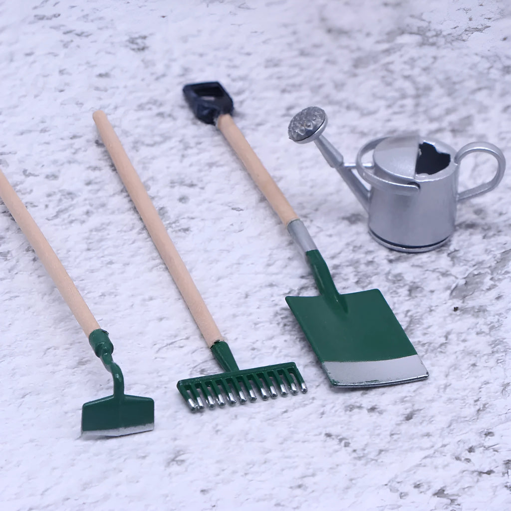 3pcs alloy miniature garden tool set for dollhouse elf garden and farm scenes, listed for ages 7-14