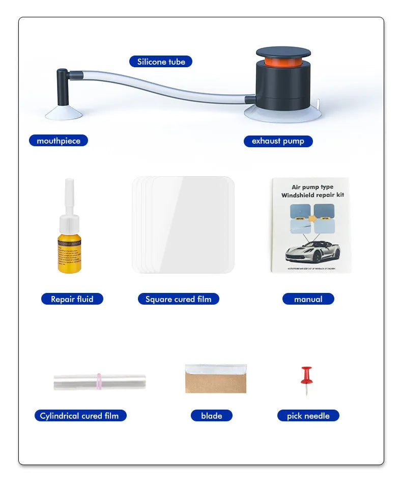 Car windshield crack repair tool with plastic applicator for DIY emergency glass repair