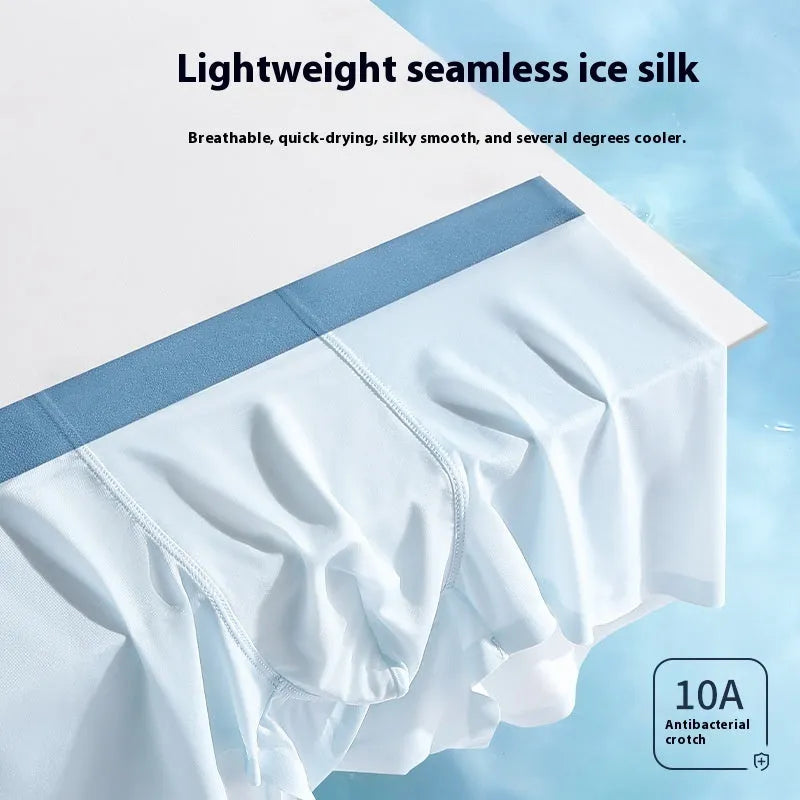 Ice silk men's seamless shorts in bean green colour showing mid waist and casual fit