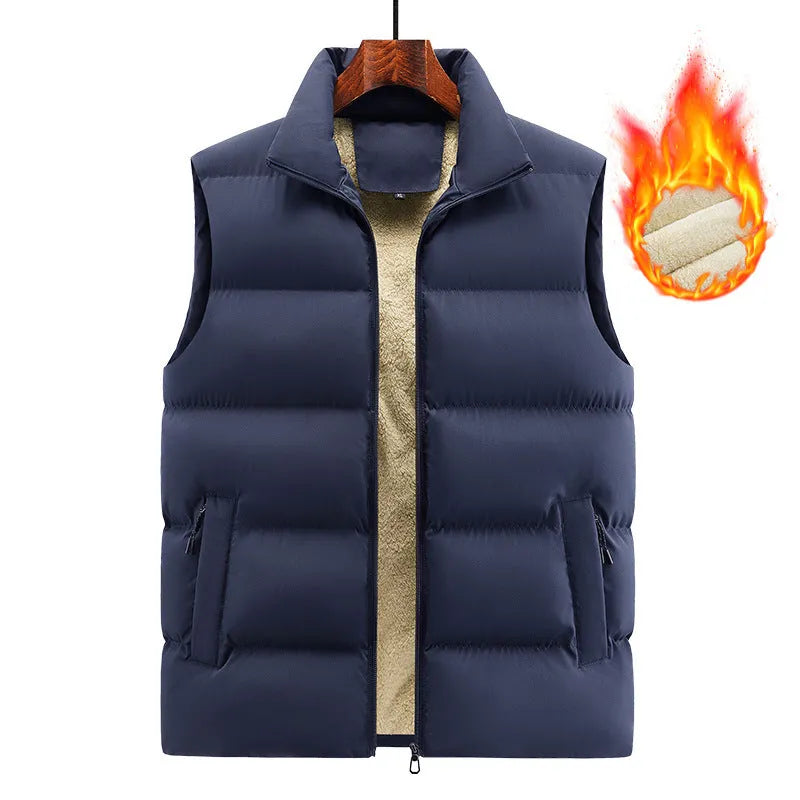Men's striped lambswool vest in black, dark blue, or red for autumn and winter wear.