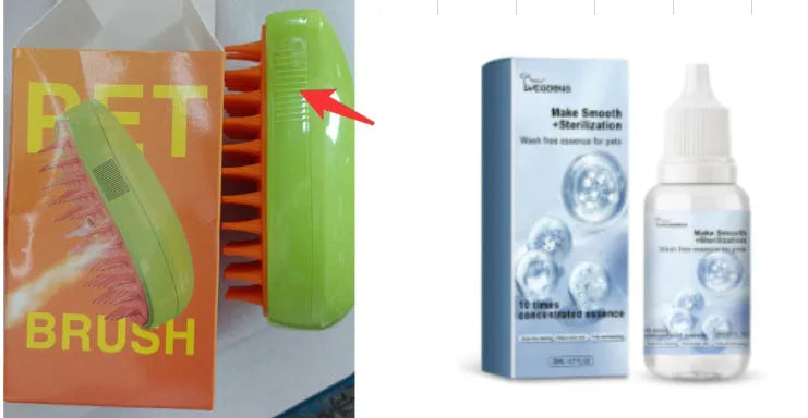 20ml wash-free pet essence bottle with plastic brush for dogs and cats, green or yellow set