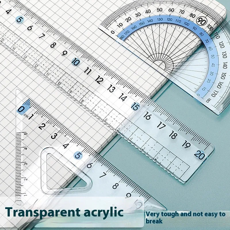 Youpai transparent acrylic drawing ruler sets showing square protractors and measurement tools