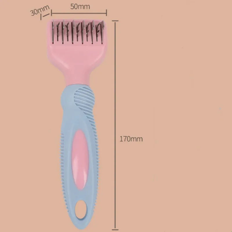 Stainless steel dog comb with knot knife measuring 170mm in pink and purple colour options