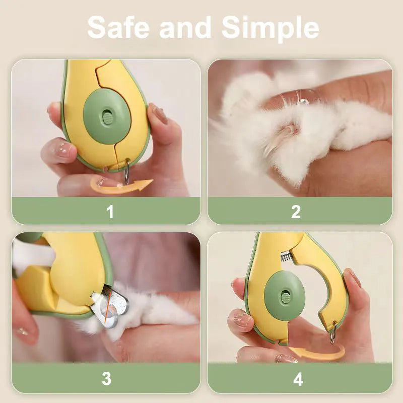 Professional pet nail clipper with LED light and soft grip handles for small dogs and cats.
