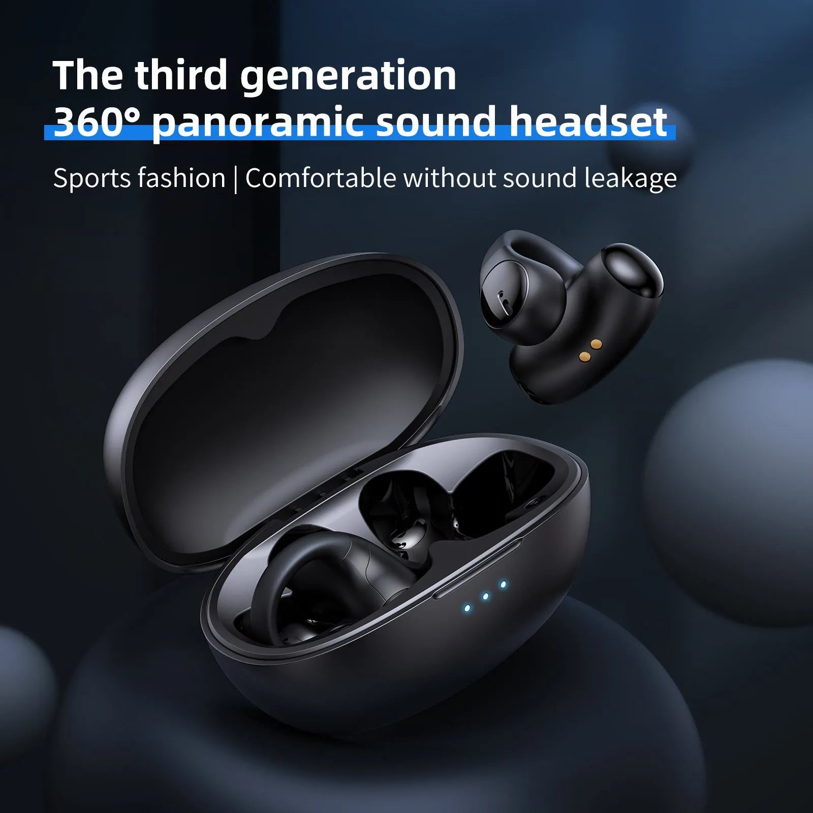 Black and white wireless Bluetooth sports headset with ear hook design for gaming and fitness.