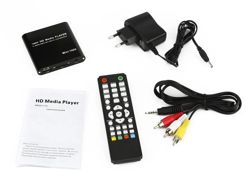 Blue and black 1080p HDMI media player for SD cards, USB drives, and external hard drives