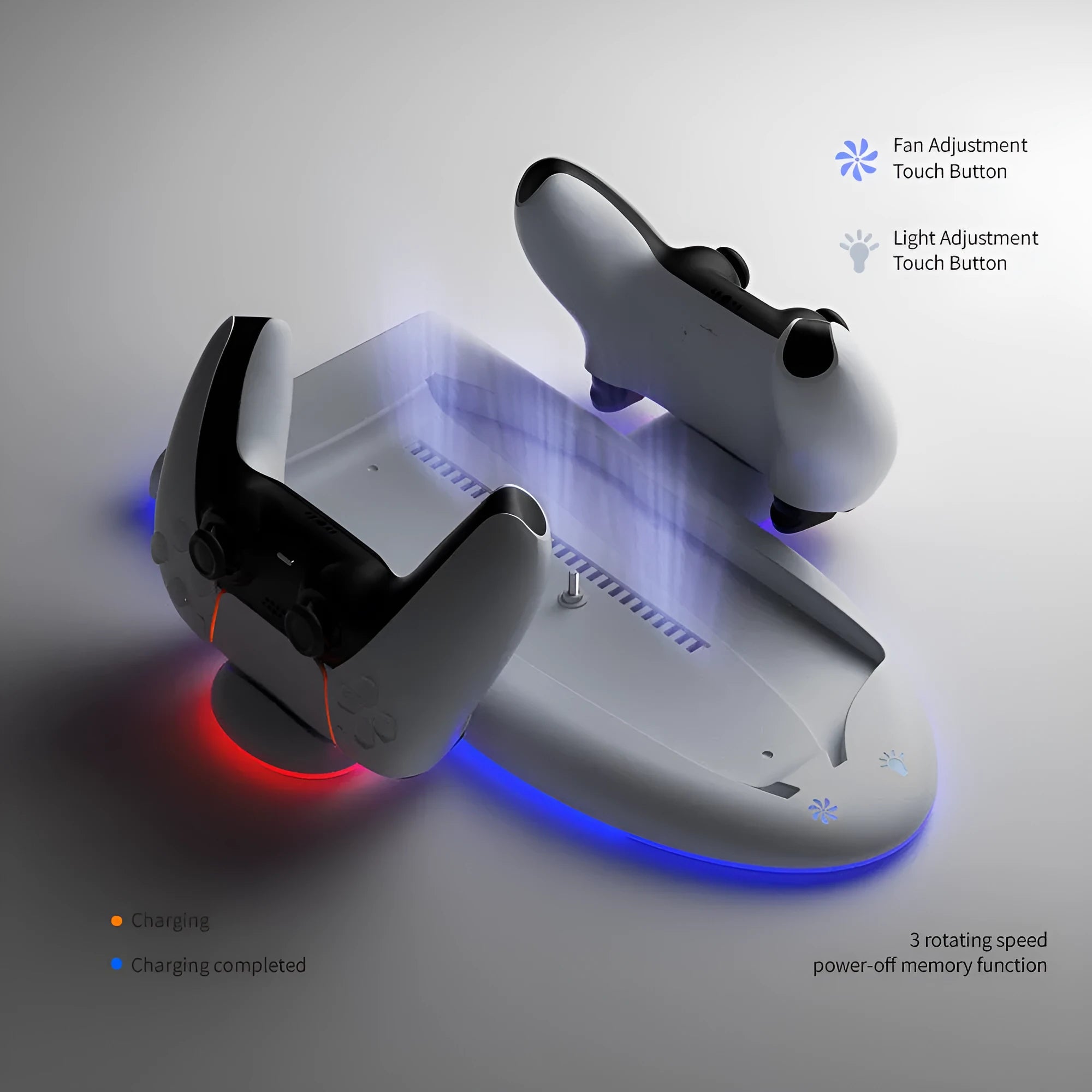 PS5 Slim charging dock station with cooling fan, RGB lighting, and controller charger holder