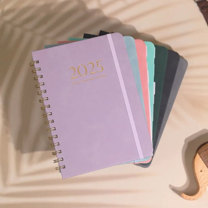Leather portable metal coil notebook A5 with PU leather cover in multiple colour options