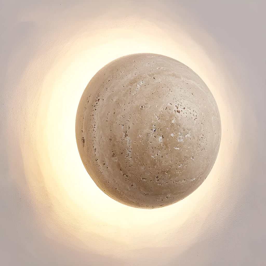 Yellow cave stone semicircle wall lamp with iron frame and pull switch