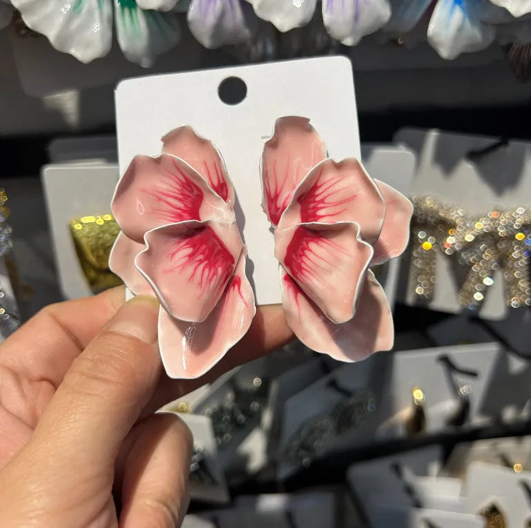 Pastoral style alloy flower stud earrings with oil-spot glaze finish in floral patterns