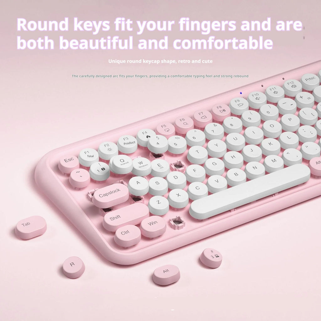 Pink wireless Bluetooth keyboard with 84 keys and crater architecture technology