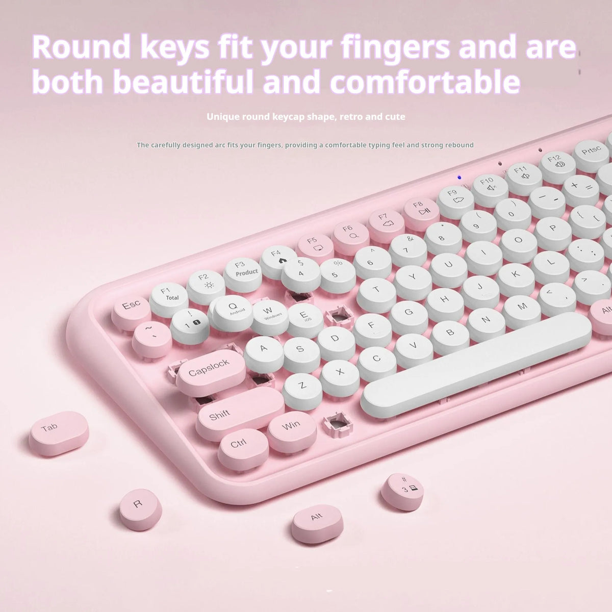 Pink wireless Bluetooth keyboard with 84 keys and crater architecture technology