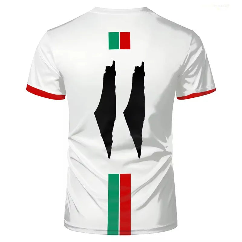 3D printed football pattern T-shirt in black spandex fabric with stereo graphic design and half sleeves