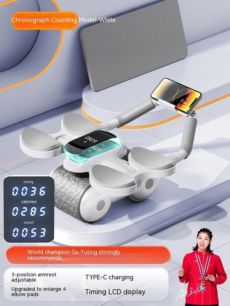 White belly exercise roller with LED timing display for abdominal workouts