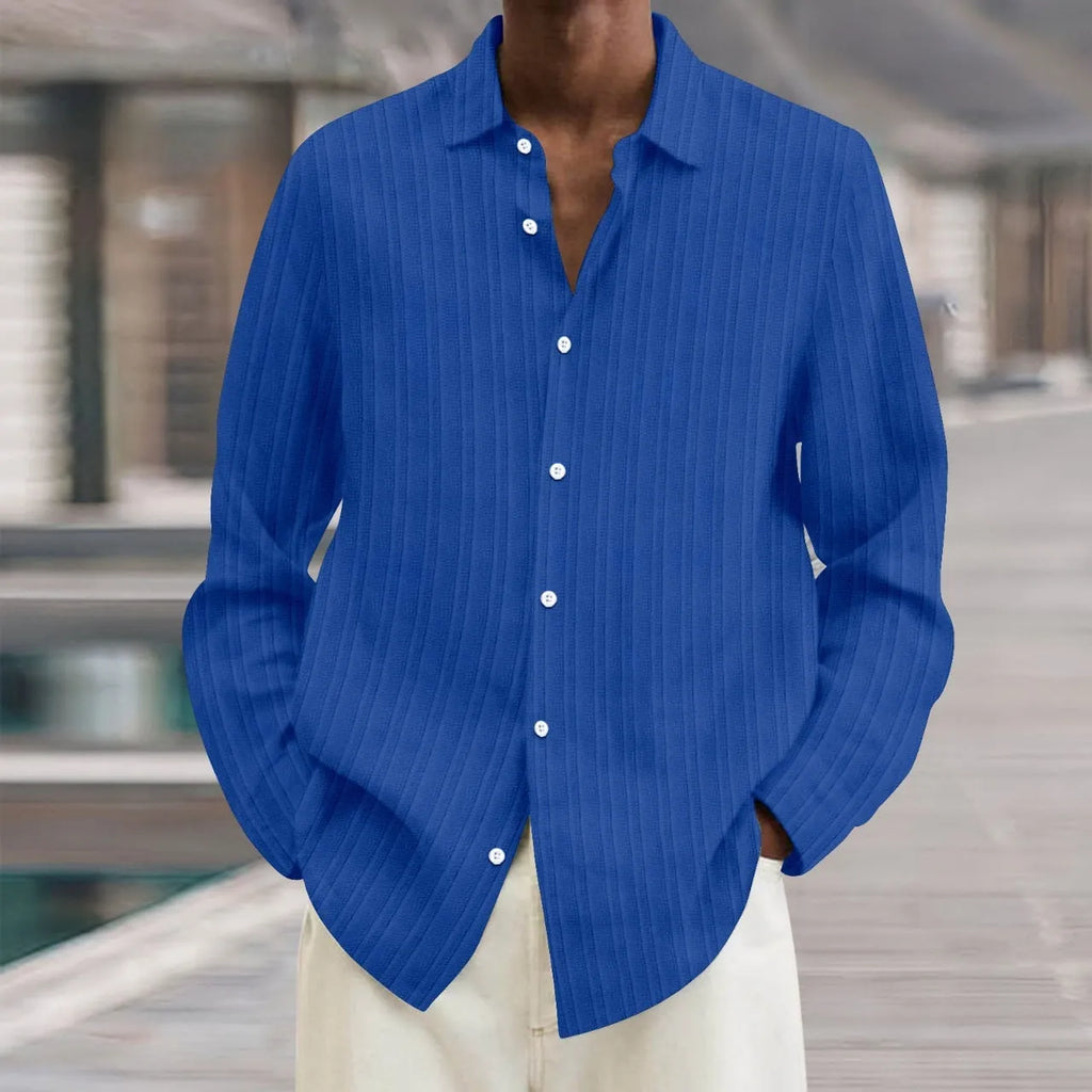 Men's British style striped cardigan with 3D pattern and long sleeves in loose fit design