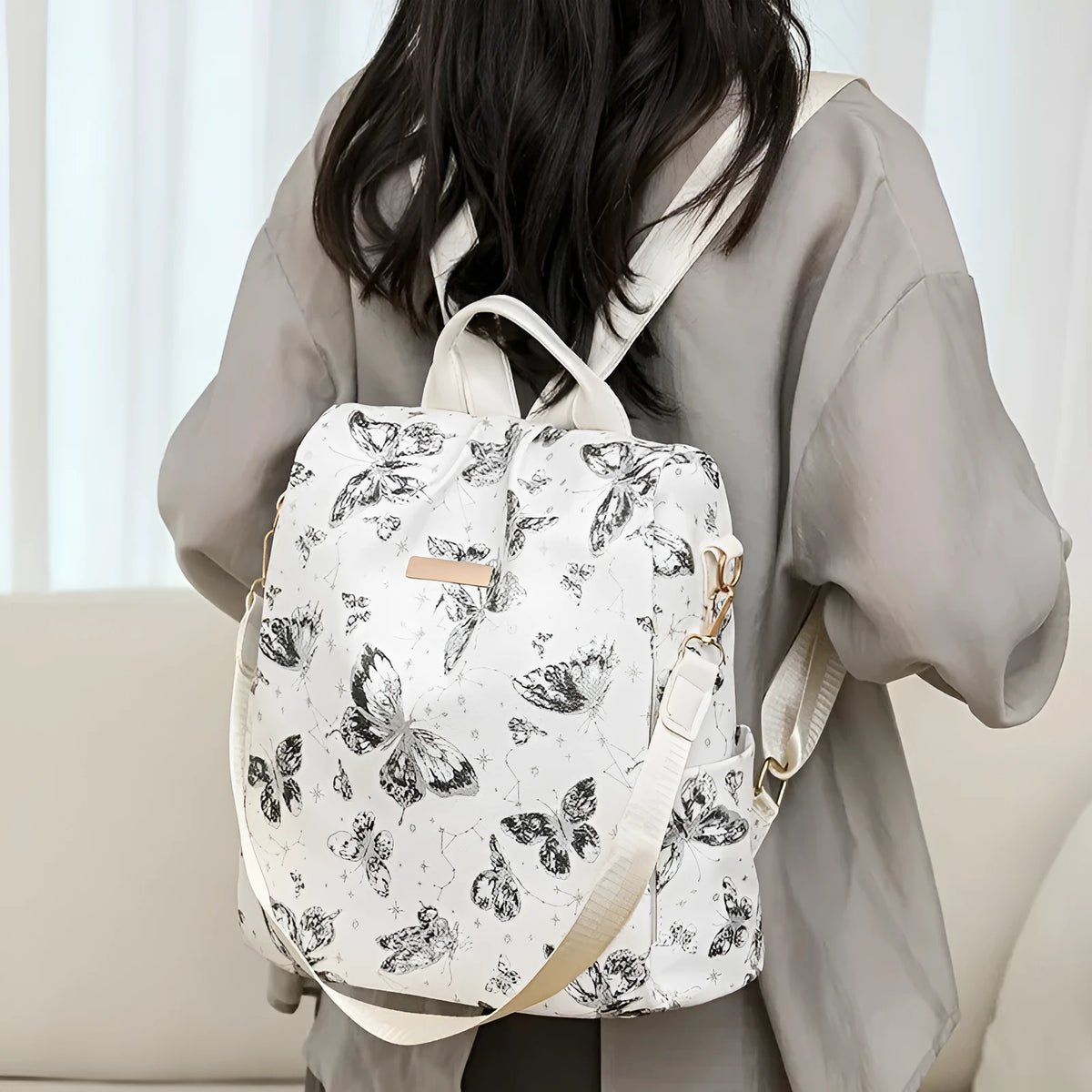 Large capacity butterfly printed backpack in multiple colours with physiological curve backplane