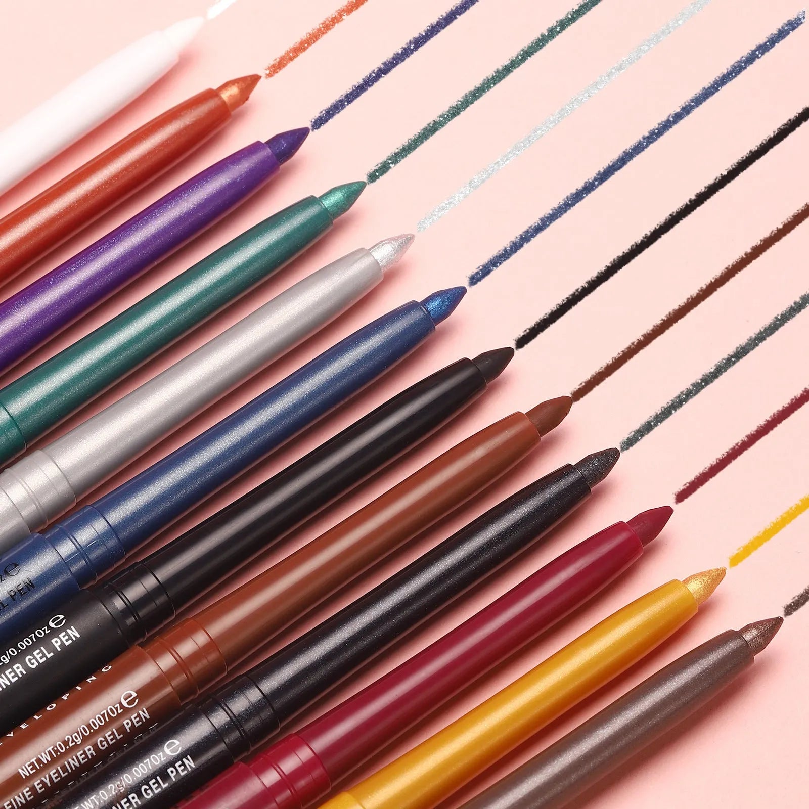 12 colourful gel glitter eyeliner pencils in vibrant shades with waterproof formula