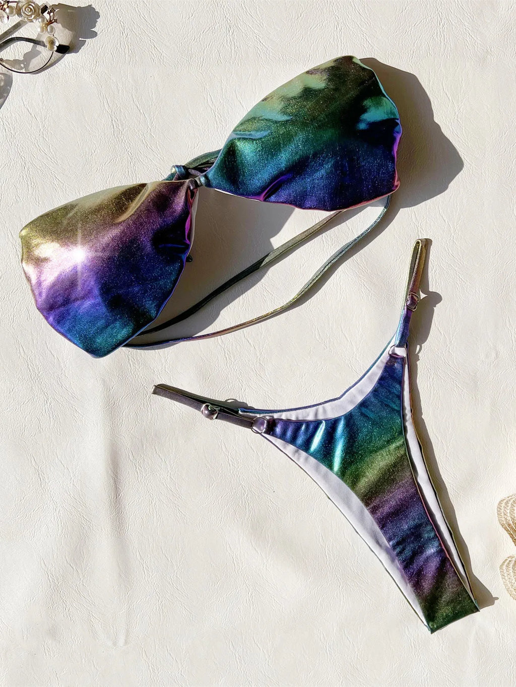 Women's gradient purple polyester bikini set for swimming with Asian sizing options