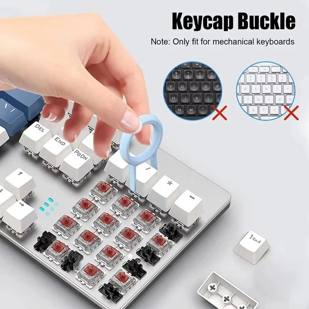 7-in-1 computer keyboard cleaner brush kit with earphone cleaning pen and keycap puller on blue background