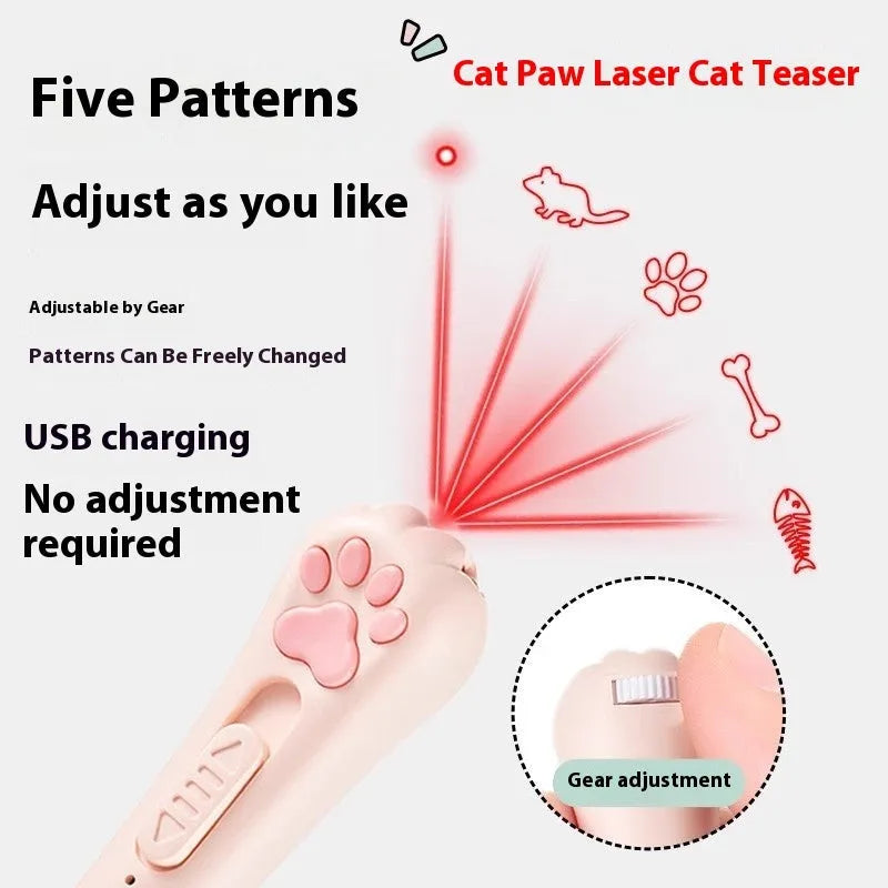 USB rechargeable cat teaser wand with LED lights in pink, cream, or sky blue