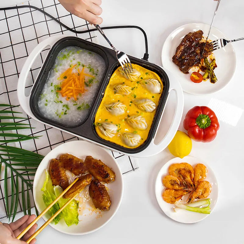 White or green electric caldron frying oven with mechanical controls and 1300W power rating