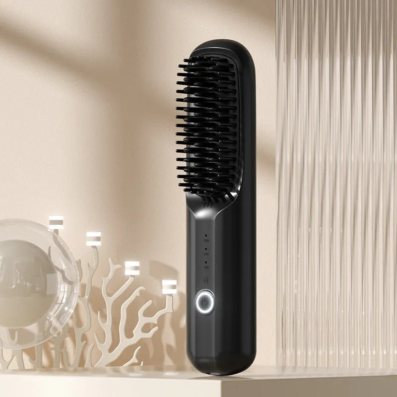 Beige wireless anion hair straightening comb with Type-C charging port.