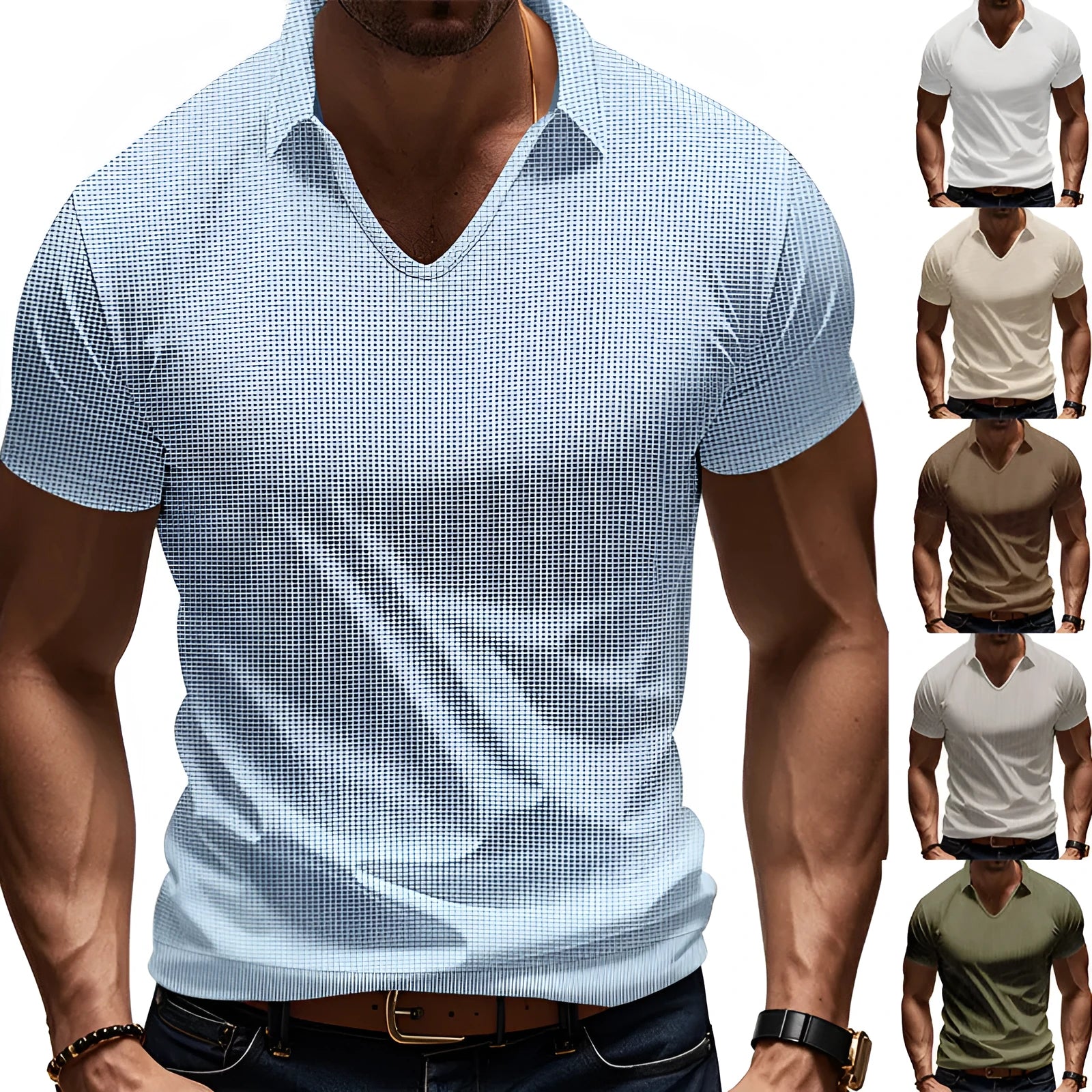 Men's V-neck short sleeve t-shirt in apricot colour with loose casual fit and thin cotton blend fabric