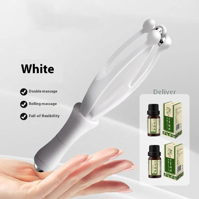 Blue and white PP plastic finger massager with visible steel ball rollers for hand joint care.
